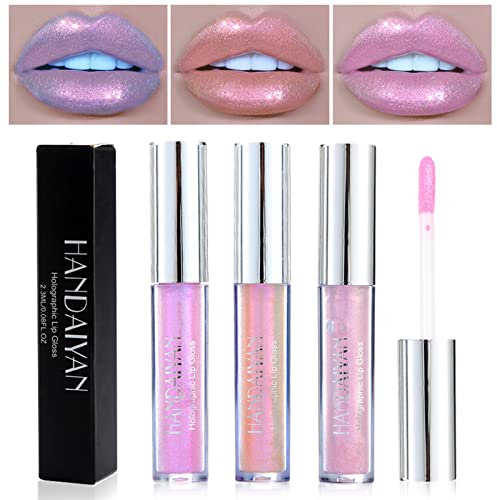 Lishang 3 Couleur Rouge a Levre Pailleté Gloss Lot Coffret Rouge a Levre Diamant Brillant Métallique Rouges à Lèvres Liquide Lip Gloss Glitter Shimmer pour Filles Cadeau Femme Maquillage Paillette