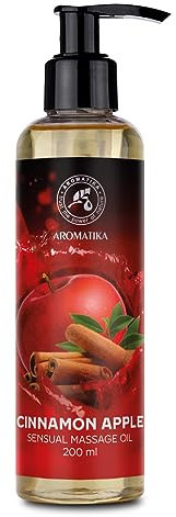 Sinnliches Massageöl Zimt-Apfel 200ml - Körperöl mit Mandelöl Traubenkernöl und Macadamiaöl - Essbar - Natürlich - Kissable Massage Öl - Massageöl für Paare