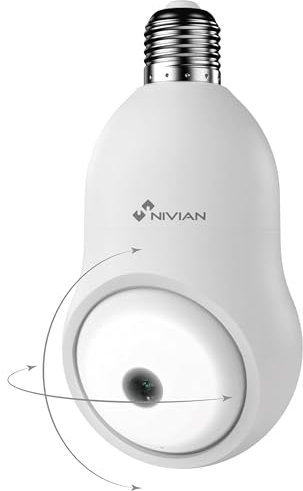 NIVIAN Cámara de vigilancia WiFi Tipo Bombilla 2K-Movimiento 360º con Audio, Reconocimiento y Seguimiento de Humanos-Visión Nocturna, Compatible con Alexa, Google Home, Tuya App (Cámara WiFi)