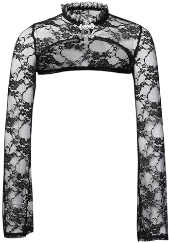 SEAUR Gótico encaje Shrug Mujer Negro Manga Larga Bolero Vintage Punk Jäckchen Cardigan Crop Top para Fiesta Club Carnaval Halloween, A03, L