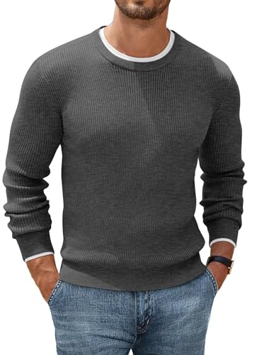 COOFANDY Men's Crew Neck Jumper Lightweight Sweater Knitted Dark Gray XL