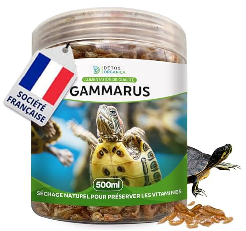 Detox Organica Nourriture Tortue Aquatique 500ml, GAMMARUS 100% - Alimentation Naturelle - Crevette pour Tortue d’Eau – Riche en Calcium, sels minéraux, Fibres – Un Vrai régal pour Vos Tortues !
