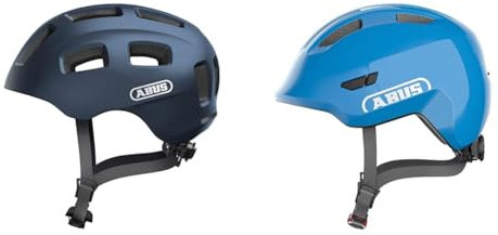 ABUS Fahrradhelm Youn-I 2.0 & Kinderhelm Smiley 3.0 - Fahrradhelm mit tiefer Passform, kindergerechten Designs & Platz für einen Zopf - für Mädchen und Jungs - Blau (Shiny Blue), Größe S