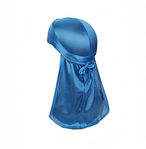 Proumhang Durag Cola Larga,Bandana Unisex Durag 360 Waves,Sombrero Turbante,Tirantes Anchos,Bandana Pirata,Mujeres y Hombres Hip-hop Decoración Diaria,Azul Claro
