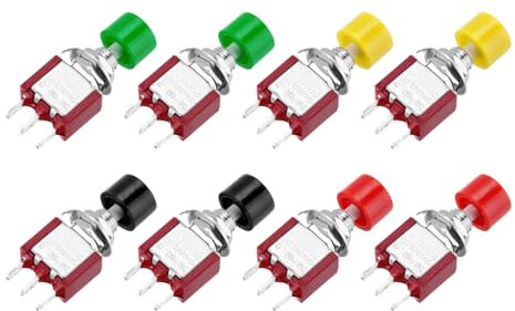 sourcing map Set of 8 2A/5A 250/120V AC 7mm Mini Momentary Push Button Switch SPST NO+NC Switch Button with Soldering Foot for Electronic Devices