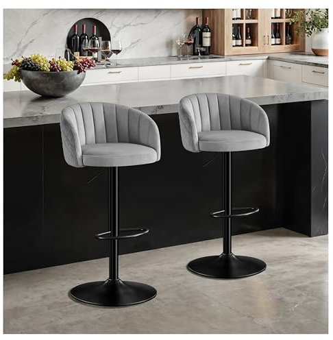 STOOLINK Barhocker 2er Set Höhenverstellbar Barstuhl Milch-samtstoff, Tresenhocker mit Lehne und Armlehne, Barhocker 360° Drehbar für Küche, Esszimmer, Café,Bistro-Grau