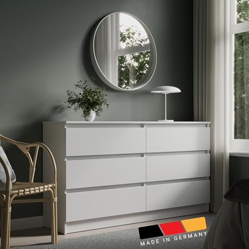 Home Collective Kommode mit 6 Schubladen 140x78 cm Kommode weiß Holz Schrank mit Schubladen Sideboard Highboard Anrichte Schlafzimmer Wohnzimmer Flur Büro Organizer Breite 140 cm Höhe 78 cm