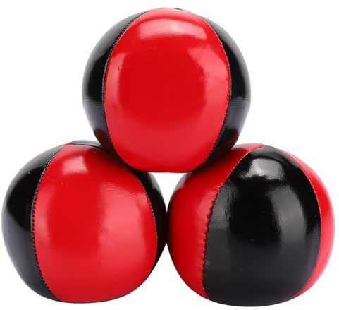 Juggling Ball,3PCS Red Black PU Leather High End Portable Fine Colloidal Particle Juggling Ball for Beginners