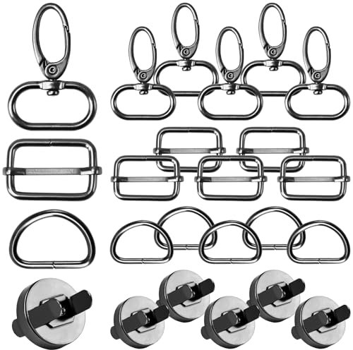 CONJURAIDE 24 Stück D Ringe, Taschenzubehör zum Nähen Karabinerhaken mit Drehgelenk Gürtelschnalle Karabiner Makramee Schlüsselanhänger Schnallen und Verschlüsse Rucksackschnalle für Taschen