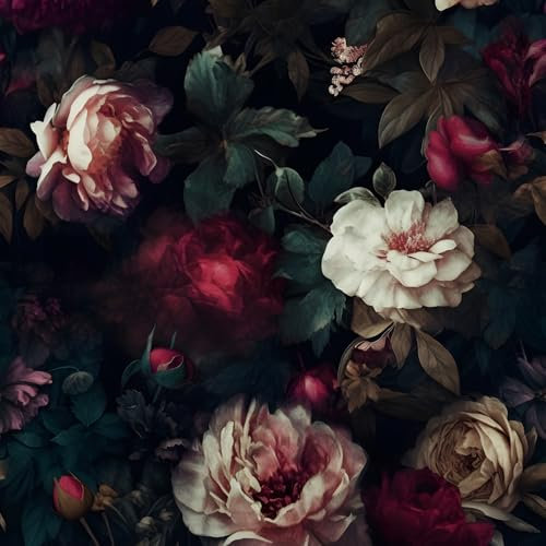 Fvlow Dark Flower Wallpaper Black Floral Peel and Stick Wall Paper 17.4 x 118 Vintage Romantic Contact Paper Waterproof Self Adhesive Goth Witchy Covering for Bedroom Cabinet Bathroom Home Decor Red