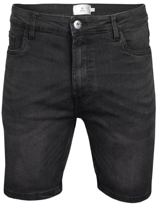 Xact Mens Stretch Denim Jean Shorts Regular Fit 5 Pocket Zip Fly 10oz Casual Summer Washed (Black) 34
