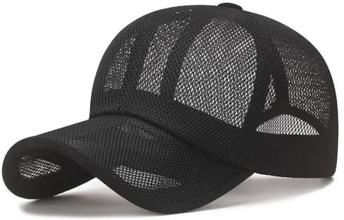 TecHong Unisex Full Mesh Baseball Cap - Quick-Dry Adjustable Sun Hat Summer Breathable Dad Cap for Outdoor Sports Black