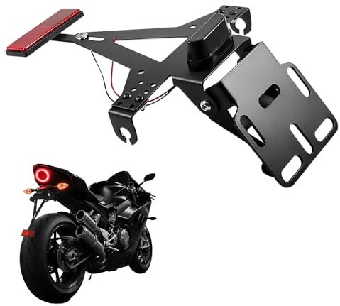 Support de Plaque Moto, Support de Plaque d'Immatriculation Réglable avec Lumière LED, Universel Support Plaque Moto Porte Plaque Immatriculation avec Feu Arrière Et Réflecteur