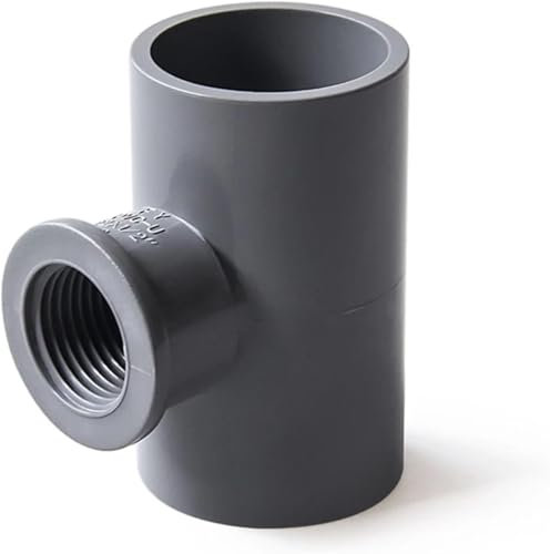 Water Tube Jointer,ID 20/25/32/40mm T-Shaped 3 Ways Connector BSP 1/2 3/4 1 Female Thread PVC Pipe Fitting Garden Water Fish Tank Connector DIY(Grey,32mm(1l2))