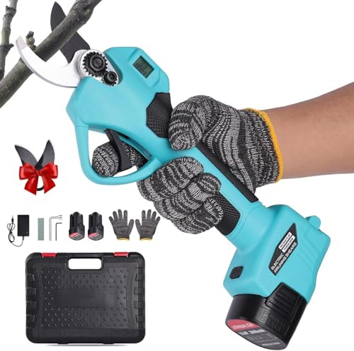 Forbici Potatura a Batteria: Cesoie a Batteria per Potatura con Regolabile 35mm con 2 Batterie 2000mAh, Display LED, Forbice potatura a Batteria per Potatura Giardino, Olivo Electric Pruning Shears