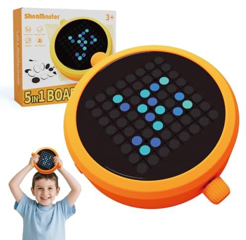 5-in-1 Electronic Board Game-Includes Reversi Othello,Tic Tac Toe & More - Portable Pocket Game with Digital AI Opponent,Screen-Free Handheld Travel Game for All Ages(Orange)