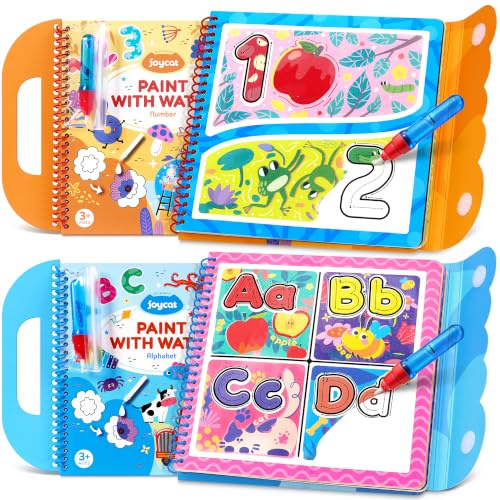 JoyCat 2-Pack Water Coloring Book for Toddlers, Alphabet & Number