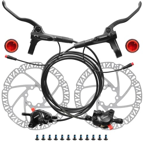 MT200 Hydraulic Brake for Ebike, 2-Pin Power-Off E-Bike Hydraulic Disc Brake Set with 160/180/203mm Rotors, 2-Piston Hydraulic Brakes Pre-Bled with Mineral Oil (Ebike Brakes+160mm Rotors)