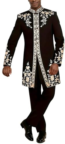 Vhersily Tuta africana Dashiki da uomo Set di due pezzi Tradizionale Tribale Abiti Manica Lunga Camicia e Pantaloni Musulmani Arabo Medio Oriente Vestito con Maniche Lunghe Islamico Da Sposa