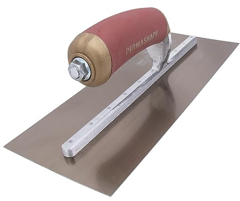 Truelle de lissage Marshalltown PermaShape, forme incurvée, en acier doré, parfaite pour les plâtriers et les enduits, dimensions de la truelle : 292x121 mm