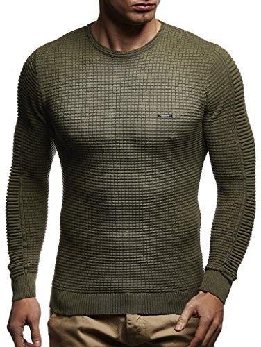 Leif Nelson Stickad Tröja för Herr - Tunn Crewneck Med Rund Hals och Krage för Vinter och Sommar - Cool Herrtröja