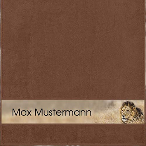 Manutextur Duschtuch mit Namen - personalisiert - Motiv Tiere - Löwe - viele Farben & Motive - Dusch-Handtuch - braun - Größe 70x140 cm - persönliches Geschenk mit Wunsch-Motiv und Wunsch-Name