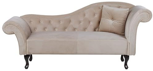 Beliani Chaiselongue Samt beige rechts gesteppt mit Kissen Chesterfield-Stil Lattes