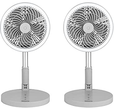 Beldray COMBO-7320 Cordless Foldable 3 in 1 LED Fans, 9 W, Rechargeable Battery, 3 Speed Settings & Natural Wind Mode, Use as Desk, Pedestal or Wall Fan, Set of 2, Grey