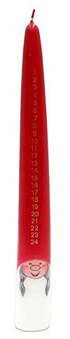 Dekohelden24 1 Adventskerze - Kalenderkerze in weiß - rot, als Wichtelin, H/Ø: 36 x 4,5 cm.