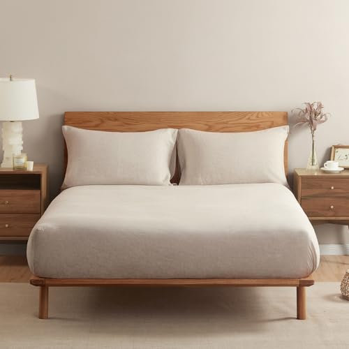 DAPU Spannbettlaken Leinen, 100% französischer Naturflachs Atmungsaktives 180×200+30cm Spannbetttuch mit Gummizug, Öko-Tex 100 Standard Bettlaken, Stonewashed Weiches Betttuch, Beige/Naturlein