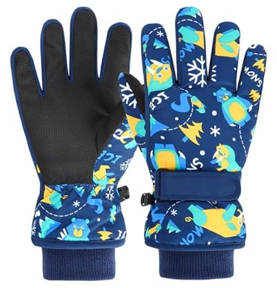 FAYHIJUN Gants de Ski Enfants Gants Chaud Hiver pour Garçon Fille Coupe-Vent Neige Snowboard Vélo Équitation Sport 2-13 Ans (Indigo, XS