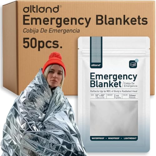 Altland 50 Pack of Emergency Blankets for Winter Survival and Preparedness