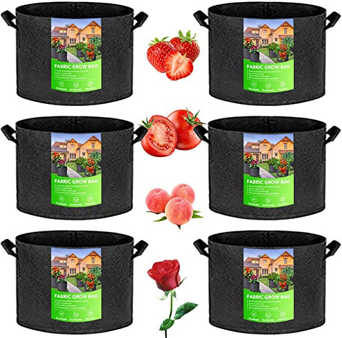 NMM Kartoffel Pflanzsack, 6 Stück 5 Gallonen (18.9 L) Tasche aus Vliesstoff Tomaten Pflanztaschen Mit 2 Stabilen Griffen Für Kartoffeln, Tomaten,Blumen, Pflanzen, Gemüs, Früchte (Schwarz)