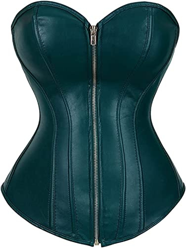 HNGHOU Corsets for Women Faux Leather Corset Top Steampunk Corsets Zipper Bustier Pirate Costume Dark Green 6X-Large