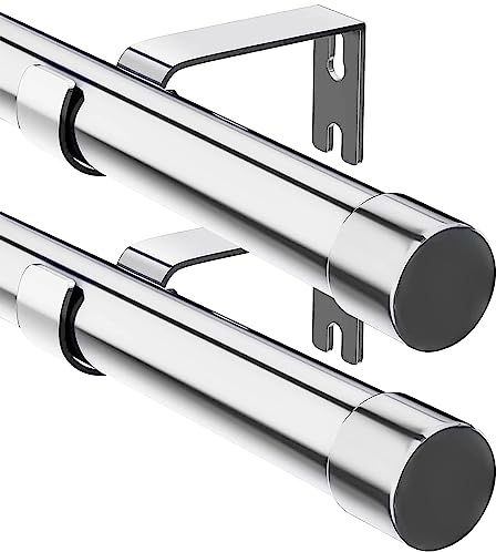 Bastone per tenda con cappucci e supporti, set di raccordi in acciaio inossidabile, 76-157 cm, 16 mm di diametro, regolabile, asta decorativa per camera da letto, colore: argento, 2 pezzi