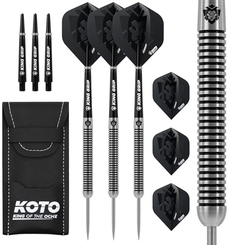 Koto – format 90 % pilar 25 G, silver, dart set inkl. 3 fat, 2 uppsättningar flygningar + remmar och dartwallet, fast ringgrip