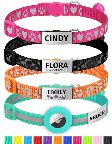 TagME Katzenhalsband mit Namen und Telefonnummer, Personalisiert Katzenhalsband mit Sicherheitsverschluss und Glöckchen