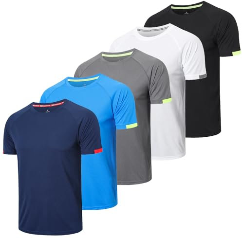 HUAKANG 5 Pack Mens T Shirt Crew Neck Short Sleeve Gym Top Men Running Workout Breathable Moisture Wicking Athletic Shirts 0717-Navy-L