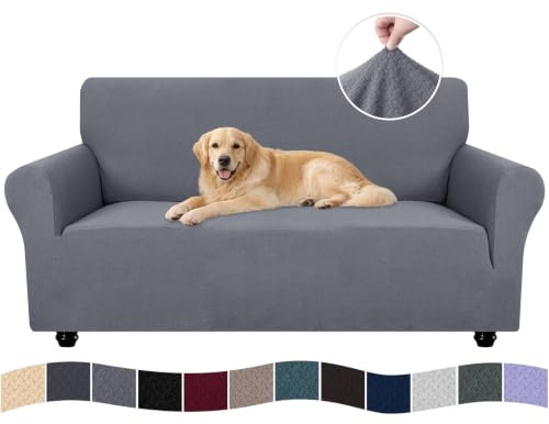 Ystyle Sofa überzug 2 Sitzer Mit Armlehne, Stretch Sofabezug rutschfest, Modern Sofa Cover Für Hunde Haustiere, Atmungsaktiv Couch überzug Mit Elastic Bottom, Hellgrau