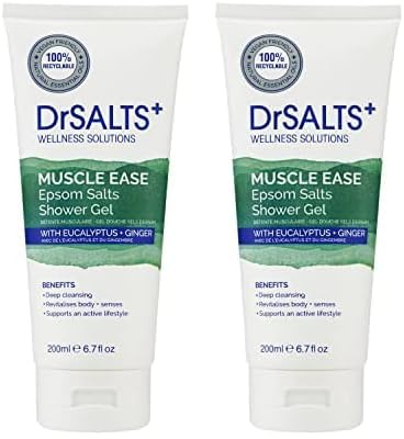 DrSALTS+ Muscle Therapy Shower Gel with Epsom Salts, Eucalyptus and Ginger Essential Oils, 200 ml (Pack of 2)