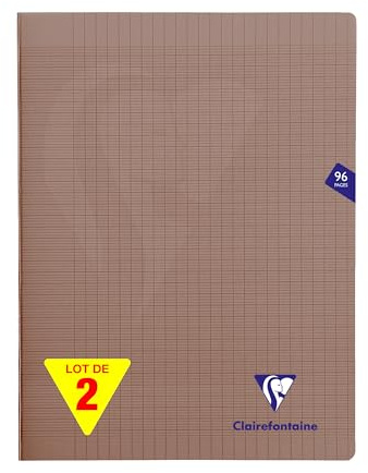 Clairefontaine 363361AMZC Un lot de 2 Cahiers Agrafés Mimesys - 24x32 cm - 96 Pages Grands Carreaux - 90 g - Couverture Polypro - Couleur : Gris