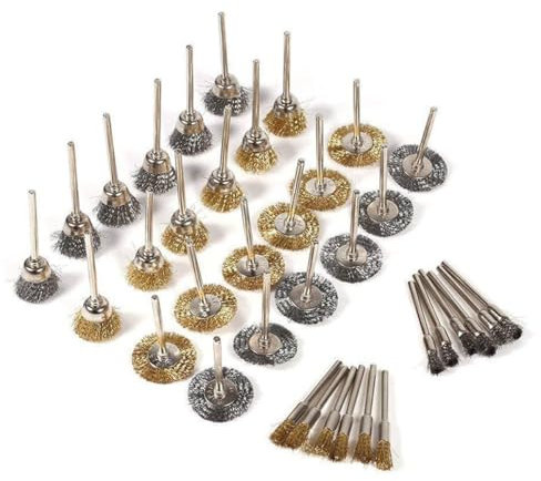Hsthe Sea Spazzola Metallica per utensile Rotante per lucidatura in Acciaio in Ottone da 36 Pezzi, Spazzola in Acciaio a Tazza con Gambo da 1/8 (3 mm) per Accessori di lucidatura Dremel