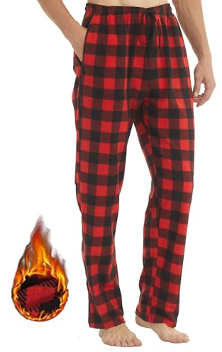 LANBAOSI Pantalon de Pyjama Homme Automne/Hiver à Carreaux Classique Vêtements de Nuit Chaud Long Pantalon Pyjama Homme avec Poches