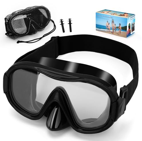 Diving Mask , Professional Anti-Fog Snorkel Goggles, Anti-Leak Swim Mask with Soft Adjustable Strap & Mesh Bag, Earplug