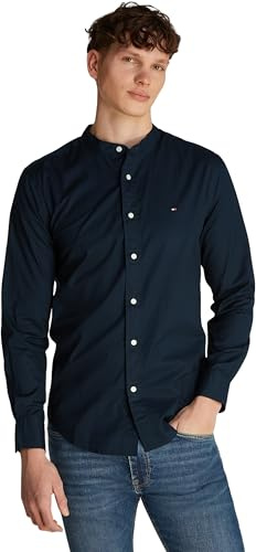 Tommy Hilfiger Uomo Camicia Flex Poplin Solid Mao Regular Fit, Blu (Desert Sky), XS