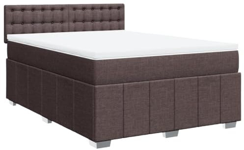 vidaXL Boxspringbett, Doppelbett mit Matratze Matratzenauflage, Bettgestell mit Kopfteil, Polsterbett Bett für Schlafzimmer, Dunkelbraun 140x200cm Stoff