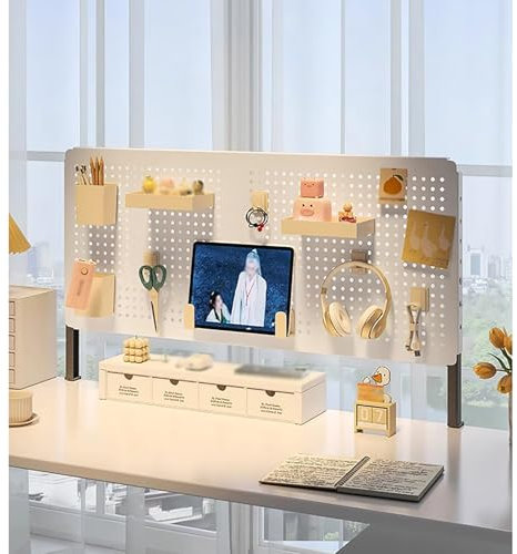 Pegboard, Tablero Perforado, Panel Herramientas Pared, kit Combinado de Almacenamiento de Tableros Perforados para Estudio, Almacenamiento de Escritorio de Oficina con Soportes y Ganchos(White,Large)