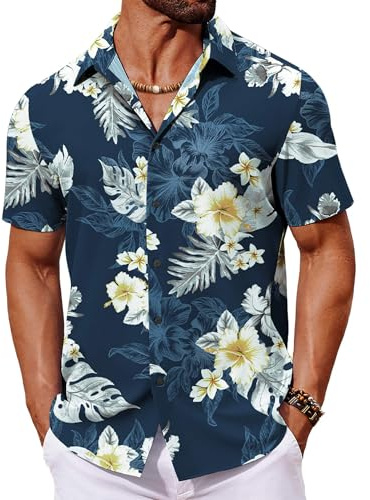 COOFANDY Hawaiian Shirt for Men Short Sleeve Button Up Shirts Mens Casual Summer Beach Wear