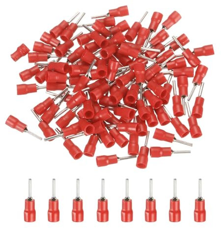 sourcing map 100 Pcs Insulated Pin Electrical Wire Connectors Wire Terminals Wire Crimp Connector Kit 22-16 AWG for Electrical Projects Industrial Chemical Industry, Red