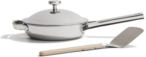 Our Place Titanium Mini Always Pan Pro - 22cm (1.4L) No-Coating Nonstick Skillet | Tri-Ply Titanium & Stainless Steel | Safe for Oven, Induction & All Cooktops up to 535°C | Includes Spatula | Chrome